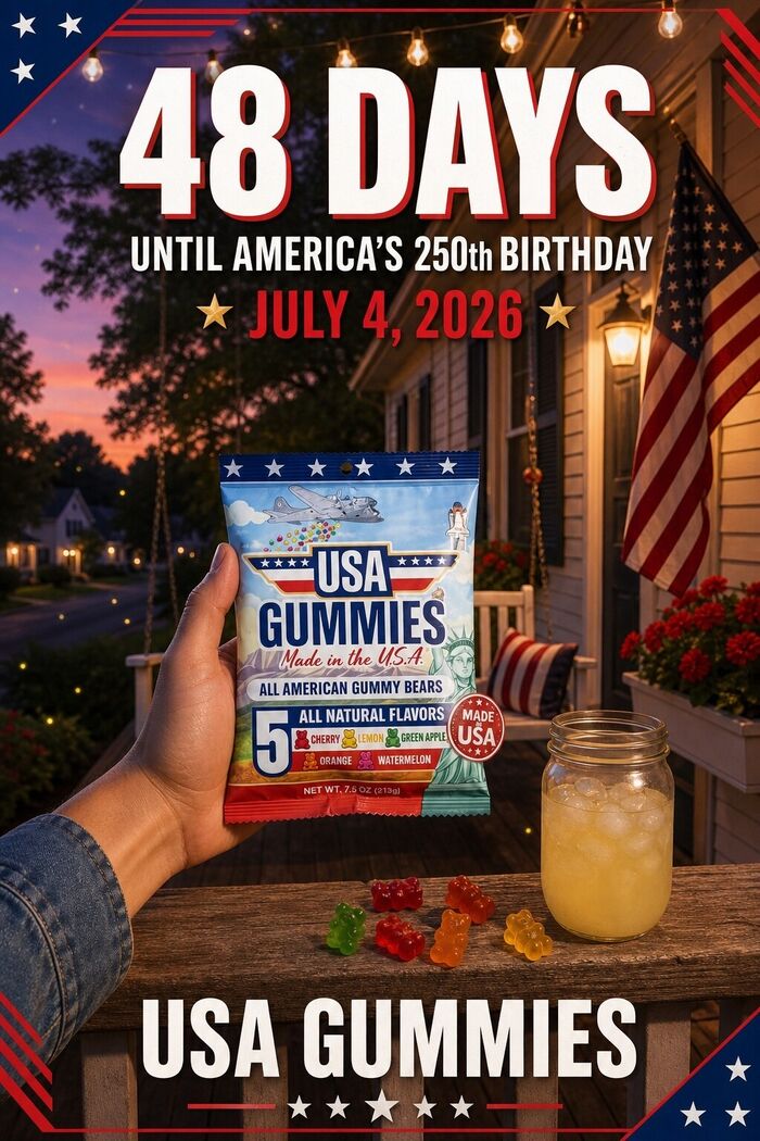 USA Gummies bag — Porch lights at dusk