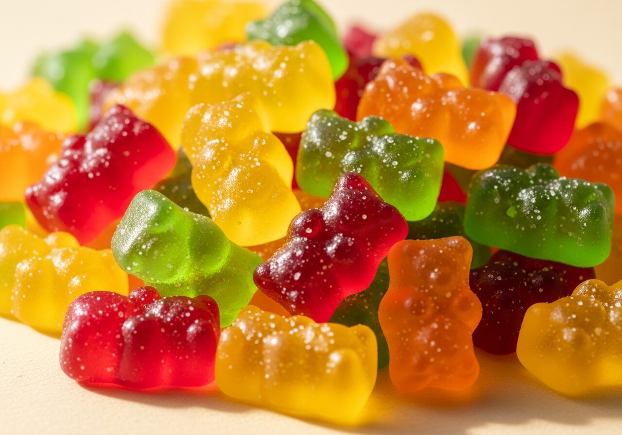 A fresh, glossy pile of USA Gummies bears in five real-fruit colors